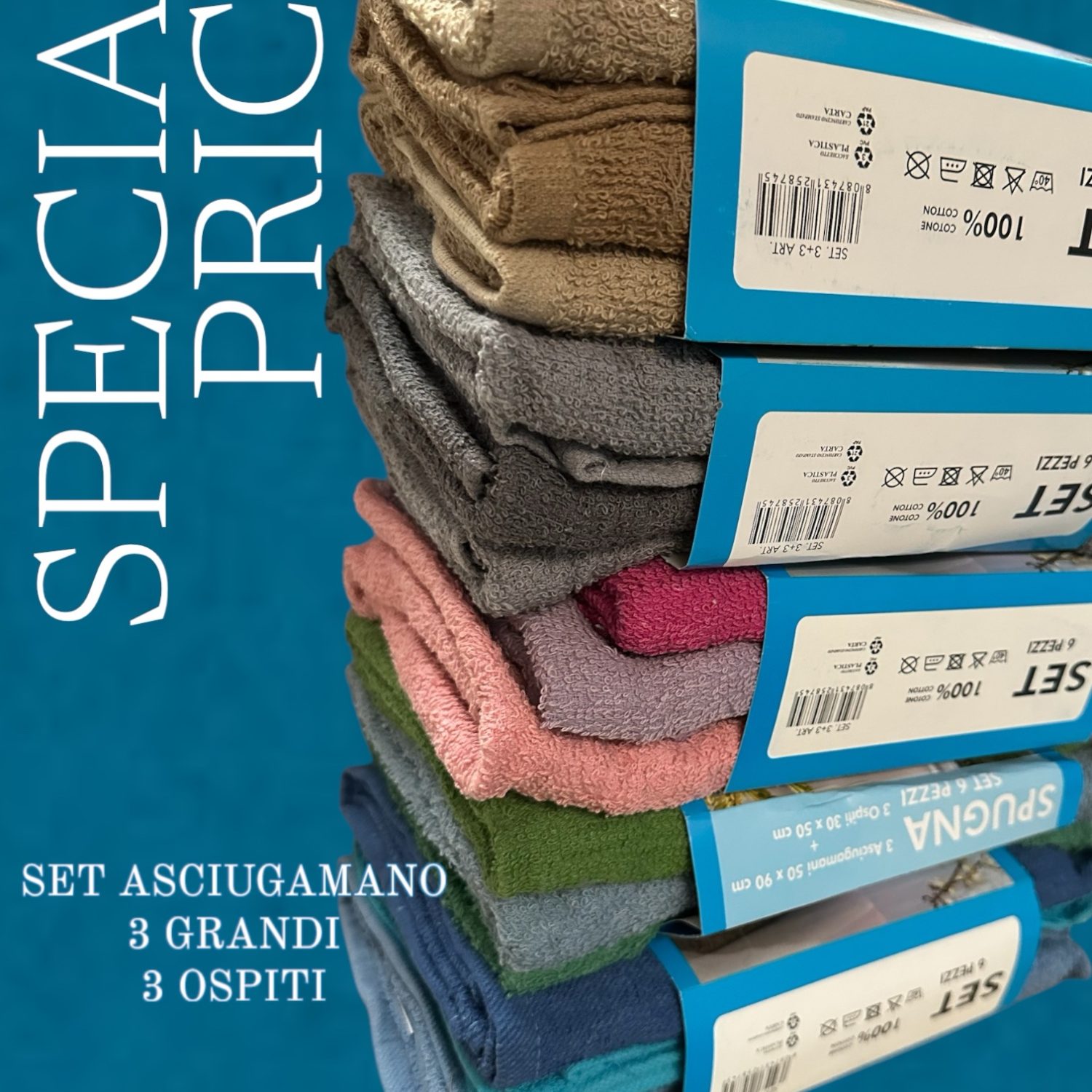 Set Asciugamano da 6 pezzi , Set asciugamani 3 viso + 3 ospite